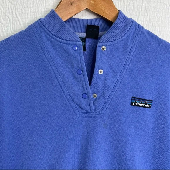 Vintage 85 Patagonia Womens 9 10 Sweatshirt Henley Snap Crew Pullover Indigo Top - Picture 6 of 16